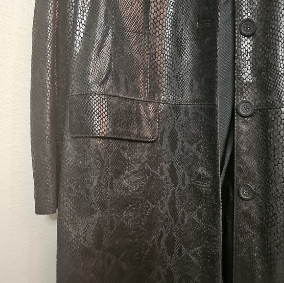 Metallic Black Snakeskin Leather Suede Mid  length blazer Jacket Size Medium - Picture 2 of 9